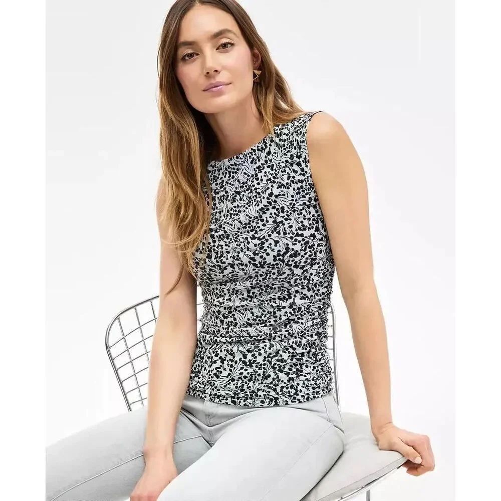 ✨INC Women's Printed Ruched Mesh Sz Large Top✨